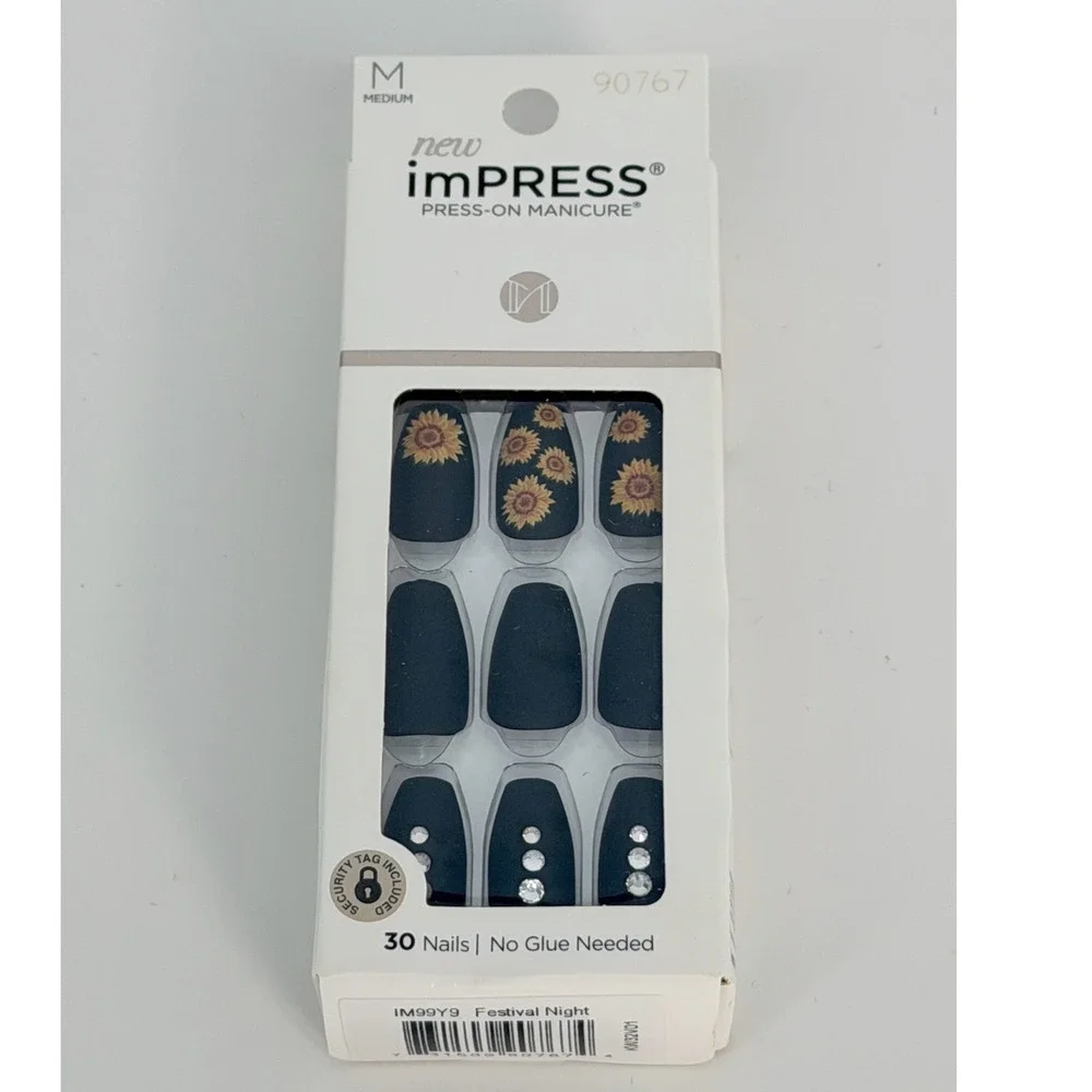 imPRESS Press-On Manicure Festival Night‎ Matte Black Sunflower Rhinestone 93-30